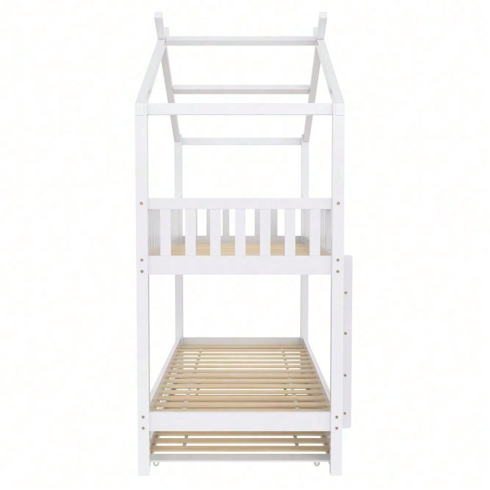 Hausbett Kinderbett Jugendbett, 90x200 cm, drei Betten,Ausziehbar, Platzsparendes Design, Weiß