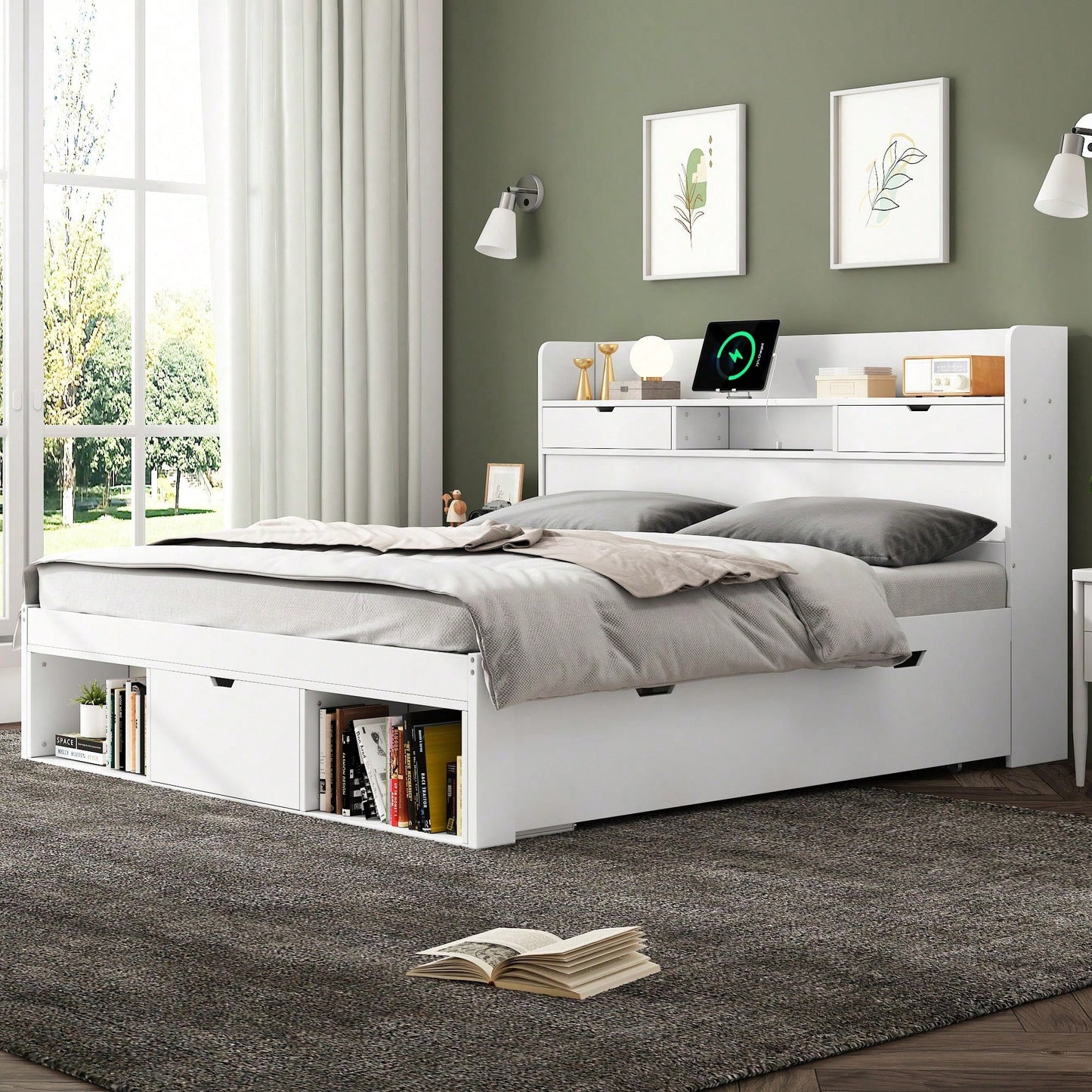 Doppelbett, 140*200cm, Mit USB-port & Schubladen & Stauschrank, Kinderbett, Jugendbett, Multifunktionales Bett, Großer Stauraum, ohne Matratze, weiß