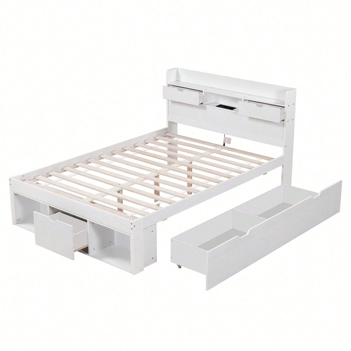 Doppelbett, 140*200cm, Mit USB-port & Schubladen & Stauschrank, Kinderbett, Jugendbett, Multifunktionales Bett, Großer Stauraum, ohne Matratze, weiß