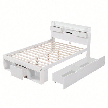 Doppelbett, 140*200cm, Mit USB-port & Schubladen & Stauschrank, Kinderbett, Jugendbett, Multifunktionales Bett, Großer Stauraum, ohne Matratze, weiß