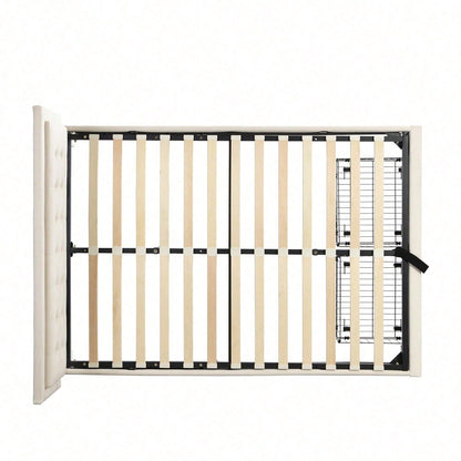 Lit rembourré 140*190 avec sommier à lattes et tête de lit, lit de rangement, lit rembourré hydraulique, lit double, avec 2 tiroirs, support de lattes en bois, velours, beige