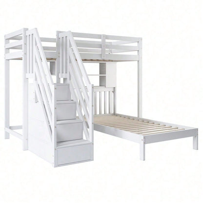 Etagenbett, Doppelbett, multifunktionales Kinderbett, Stauraumfunktion, mit Schreibtisch und Regale, mit Lattenrost, weiß, 90*200