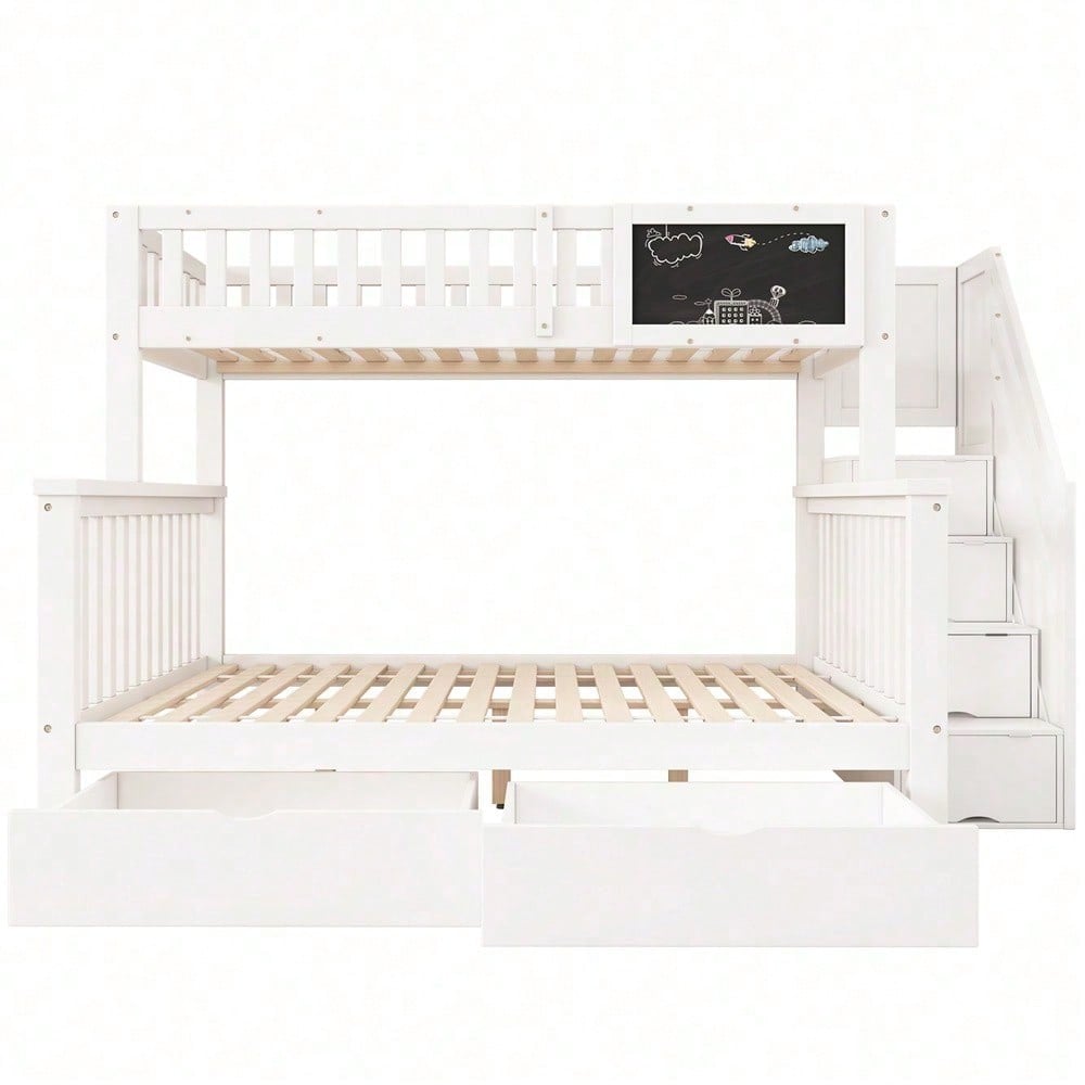 Kinder-Etagenbett, Doppelbett, multifunktionales Kinderbett, mit Tafel und Schubladen, ohne Matratze, weiß, 90*200