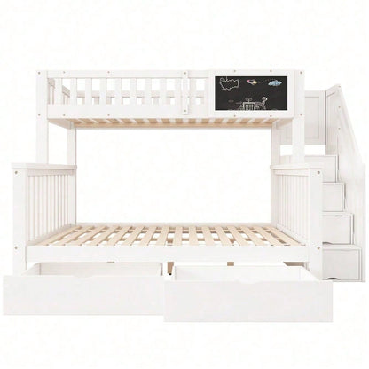 Kinder-Etagenbett, Doppelbett, multifunktionales Kinderbett, mit Tafel und Schubladen, ohne Matratze, weiß, 90*200
