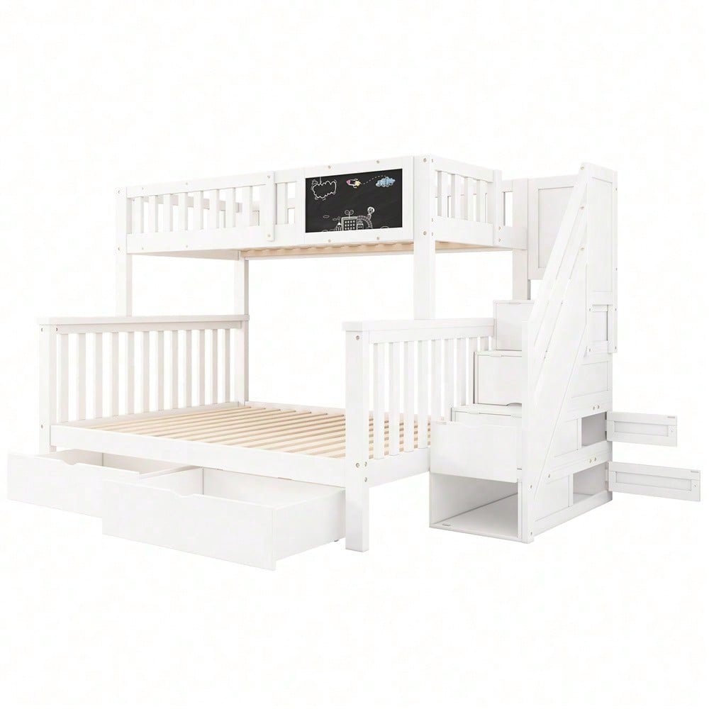 Kinder-Etagenbett, Doppelbett, multifunktionales Kinderbett, mit Tafel und Schubladen, ohne Matratze, weiß, 90*200