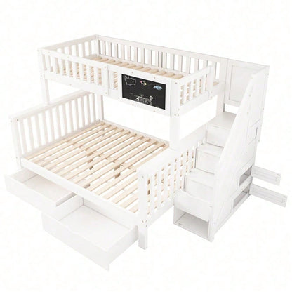 Kinder-Etagenbett, Doppelbett, multifunktionales Kinderbett, mit Tafel und Schubladen, ohne Matratze, weiß, 90*200