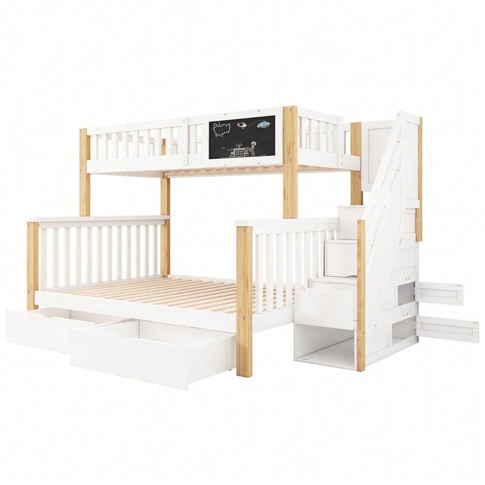 Kinder-Etagenbett, Doppelbett, multifunktionales Kinderbett, mit Tafel und Schubladen, ohne Matratze, weiß, 90*200
