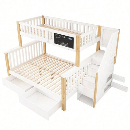 Kinder-Etagenbett, Doppelbett, multifunktionales Kinderbett, mit Tafel und Schubladen, ohne Matratze, weiß, 90*200