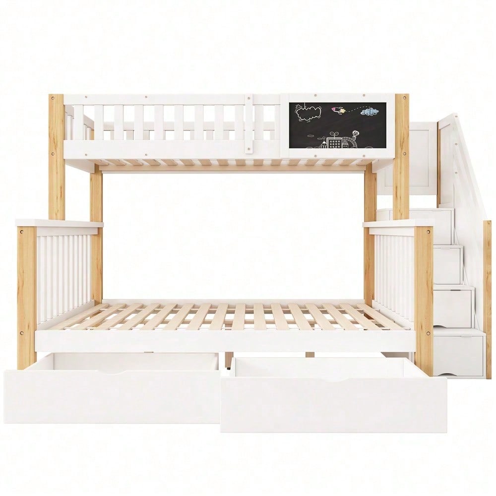 Kinder-Etagenbett, Doppelbett, multifunktionales Kinderbett, mit Tafel und Schubladen, ohne Matratze, weiß, 90*200