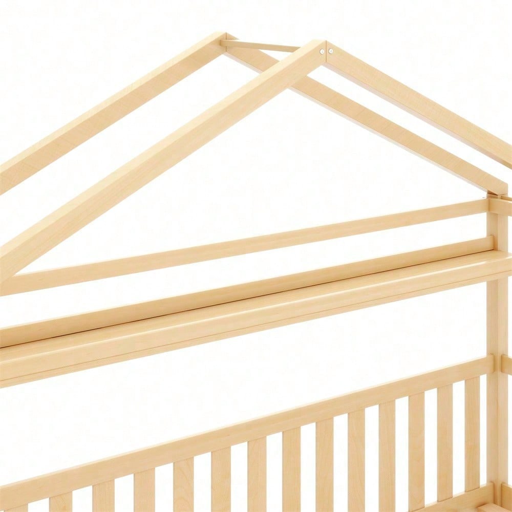 Kinderbett in Holzfarbe,Kinderbett Hausbett mit Schubladen,Massivholz mit Lattenrost, Kiefernholz Hausbett , Kinder und Jugendzimmer,90x200,Natur