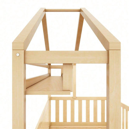 Kinderbett in Holzfarbe,Kinderbett Hausbett mit Schubladen,Massivholz mit Lattenrost, Kiefernholz Hausbett , Kinder und Jugendzimmer,90x200,Natur