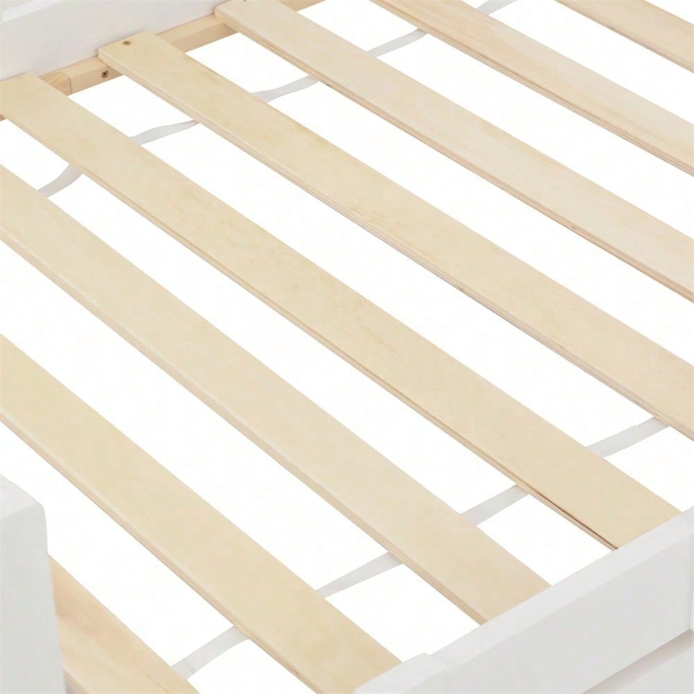 Kinderbett Hausbett mit Schornstein Zwei Aufbewahrungsschubladen Robuste Lattenroste Kiefernholz Haus Bett for Kids, 90 x 200 cm ohne Matratze, weiß