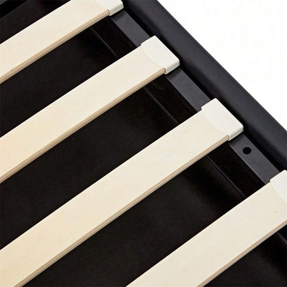 Lit rembourré 140 x 190 cm, avec port USB (supporte le chargement sans fil et filaire), avec éclairage LED et espace de rangement, sans matelas, PU-Lychee design, noir