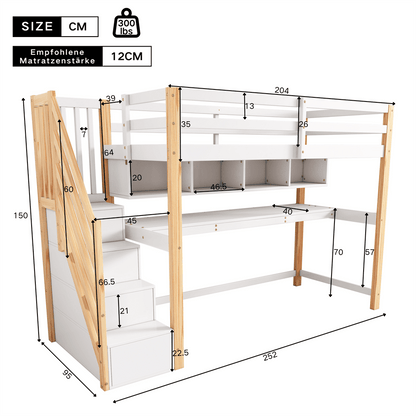 Kinderhochbett [old sku30606012AAN]Kinderbett mit großen Schreibtisch und Regalen, Farben,natürlich und weiß