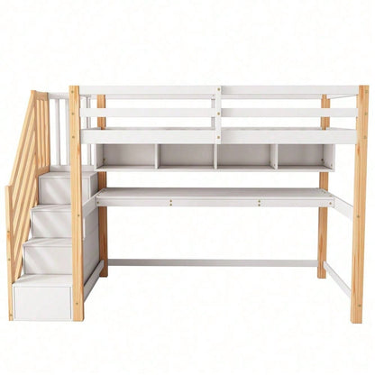 Kinderhochbett [old sku30606012AAN]Kinderbett mit großen Schreibtisch und Regalen, Farben,natürlich und weiß