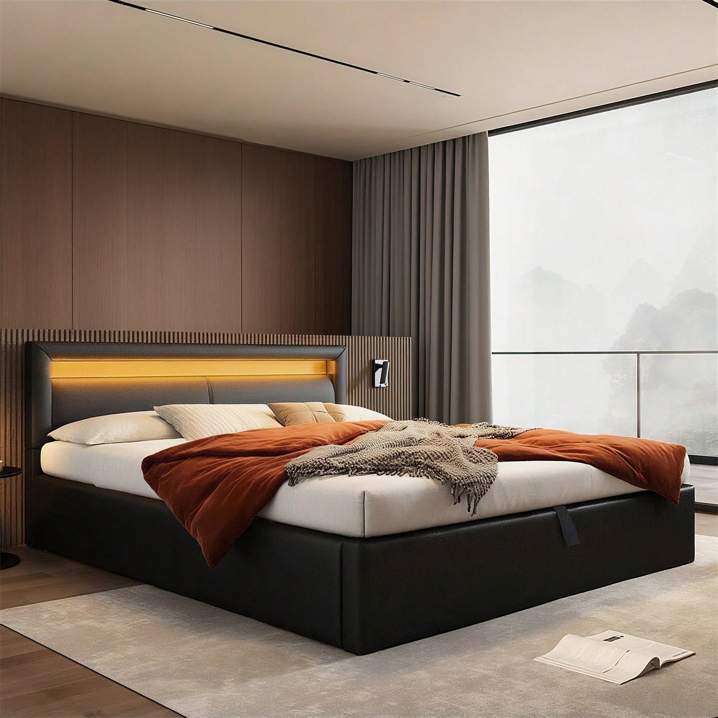 Polsterbett, LED-Bett, 140*200cm, mit Lattenrost und Stauraum, ohne Matratze, mit beleuchtetem Kopfteil in diversen Farben, Weiß,Kopfteil & Kunstleder