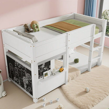ausbett Kinderbett Spielbett Etagenbett mit zwei Brettern graffitifähig mit kleiner Ablage 90x200 weiß