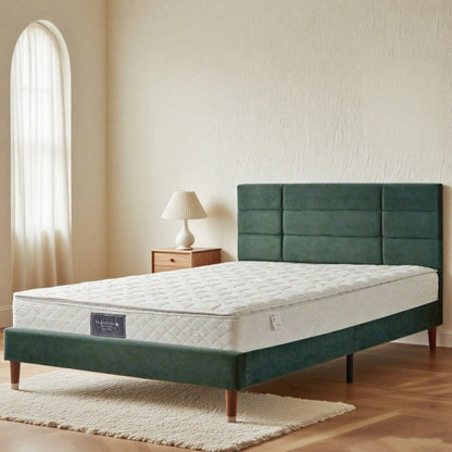 Polsterbett Doppelbett mit Lattenrost, 140x200cm gepolsteres Bettgestell mit Kopfteil, in Schwarz Leinen, für Erwachsene&Jugendliche(Mit Federkernmatratze)