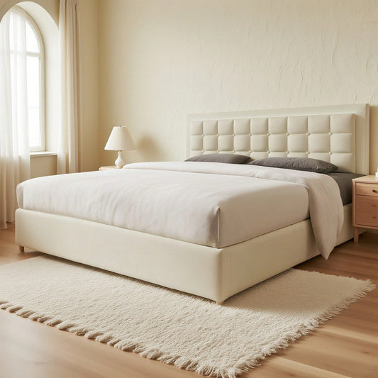 Polsterbett mit Lattenrost und Stauraum Doppelbett inkl. LED-Beleuchtungsleiste Bettgestell 160x200cm, Stauraumbett Funktionsbett Bezug aus Kunstleder Weiß