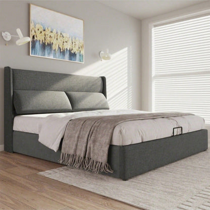 Polsterbett Doppelbett mit Verstellbare Kopfstützen,Stauraumbetten Bettgestell aus Leinenmaterial Jugendbett 160x200 mit lattenrost