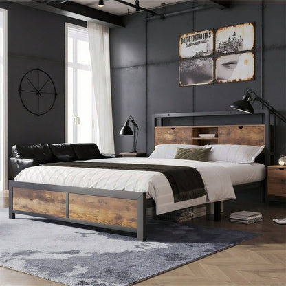 Metallbett Jugendbetten Doppelbett 140 x 200 cm mit Stauraum-Kopfteil und Metall Lattenrost, Kinderbett Metall Bettgestell Bettrahmen Für Erwachsene, Kinder, Jugendliche