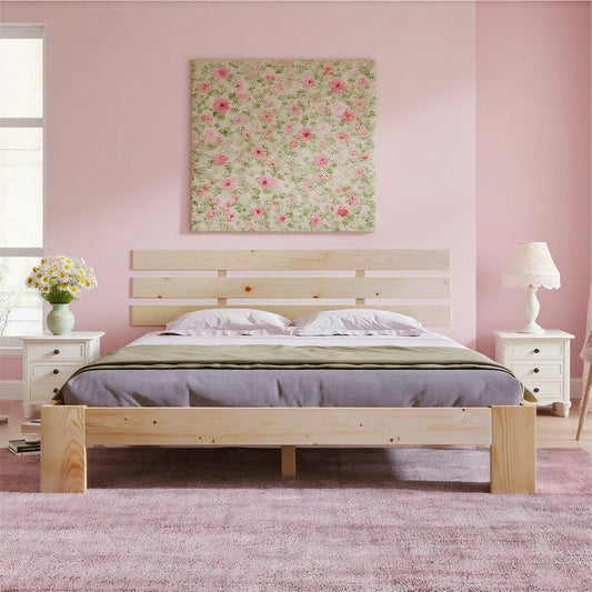 Holzbett Doppelbett mit Kopfteil aus Bettgestell mit Lattenrost-200 x 140 cm Massivholz Massiv Doppelbett als Kieferbett verwendbar