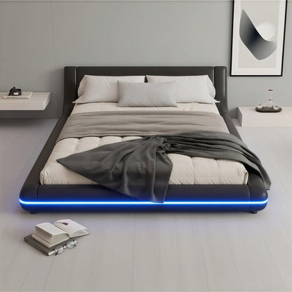 140*200cm Flachbett, Bodenbett, PU, LED-Umgebungslicht, 24-Tasten-Fernbedienung, weiß