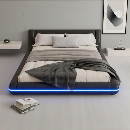 140*200cm Flachbett, Bodenbett, PU, LED-Umgebungslicht, 24-Tasten-Fernbedienung, weiß