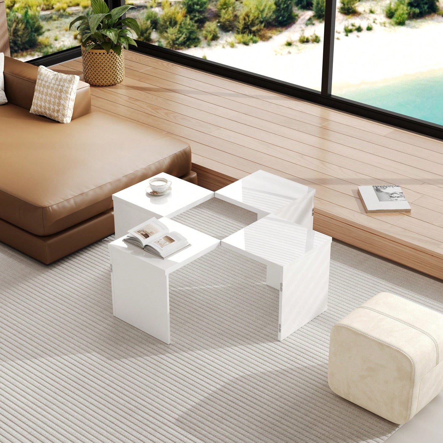 Modular DIY Couchtisch  mit Hochglanz Tischplatte - Frei Kombinierbar, Einfache Montage, Moderner Design Wohnzimmertisch
