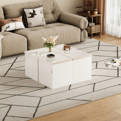 Modular DIY Couchtisch  mit Hochglanz Tischplatte - Frei Kombinierbar, Einfache Montage, Moderner Design Wohnzimmertisch
