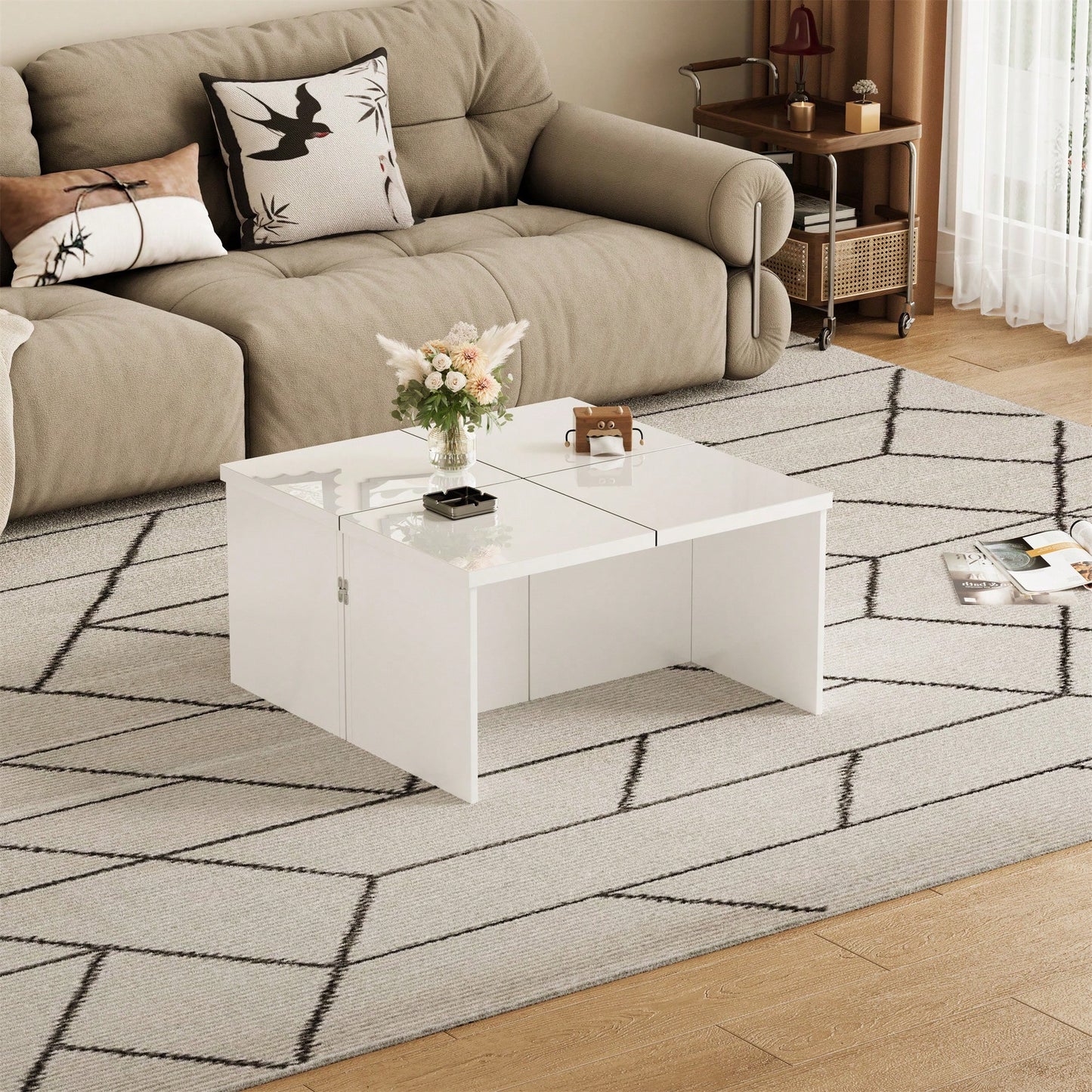 Modular DIY Couchtisch  mit Hochglanz Tischplatte - Frei Kombinierbar, Einfache Montage, Moderner Design Wohnzimmertisch
