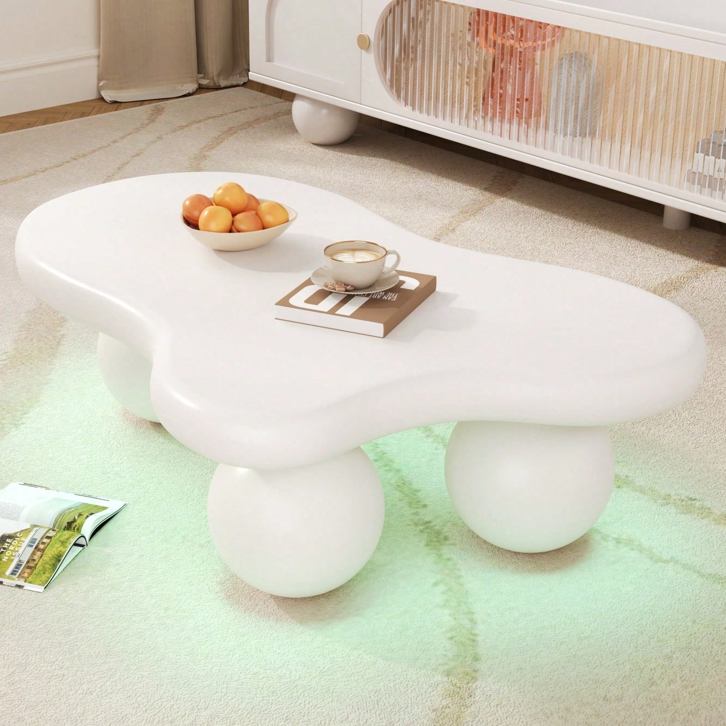 Weißer LED-Couchtisch im Wolken-Design – 16 Farben, rundes Bein, modern für Wohnzimmer & Kinderzimmer