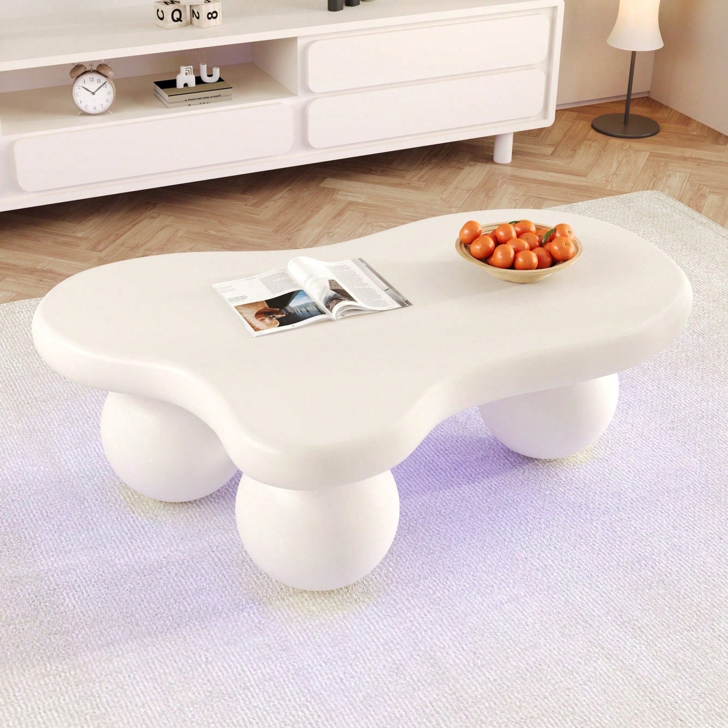 Weißer LED-Couchtisch im Wolken-Design – 16 Farben, rundes Bein, modern für Wohnzimmer & Kinderzimmer