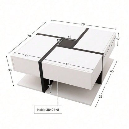 Hochglanz-Couchtisch, Tisch mit 4 Schubladen, einzigartige Farbabstimmung und Liniendesign, Stauraum unten. 78*78*36cm