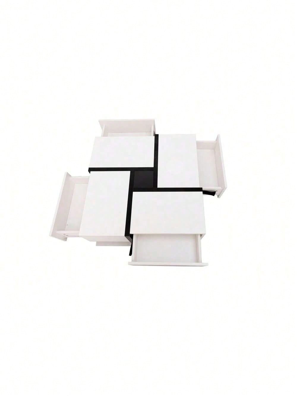 Hochglanz-Couchtisch, Tisch mit 4 Schubladen, einzigartige Farbabstimmung und Liniendesign, Stauraum unten. 78*78*36cm