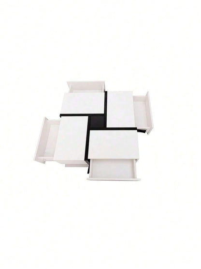 Hochglanz-Couchtisch, Tisch mit 4 Schubladen, einzigartige Farbabstimmung und Liniendesign, Stauraum unten. 78*78*36cm