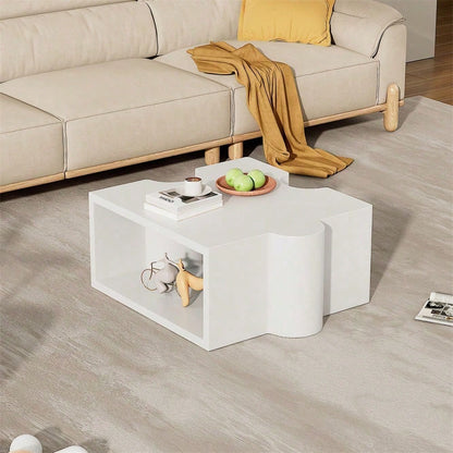 Einzigartiger kaltweißer Couchtisch mit Puzzlemuster (65*65*32cm), Sofatisch mit MDF-Polsterung, Wohnzimmertisch, abstrakte Kunst für Ihren Wohnraum