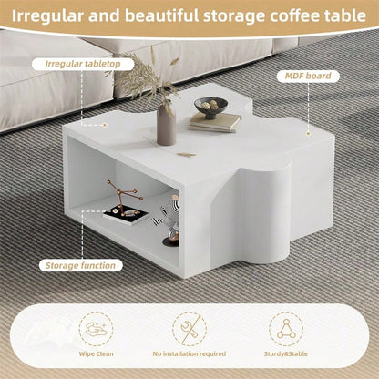 Einzigartiger kaltweißer Couchtisch mit Puzzlemuster (65*65*32cm), Sofatisch mit MDF-Polsterung, Wohnzimmertisch, abstrakte Kunst für Ihren Wohnraum