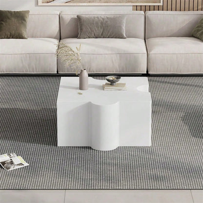 Einzigartiger kaltweißer Couchtisch mit Puzzlemuster (65*65*32cm), Sofatisch mit MDF-Polsterung, Wohnzimmertisch, abstrakte Kunst für Ihren Wohnraum