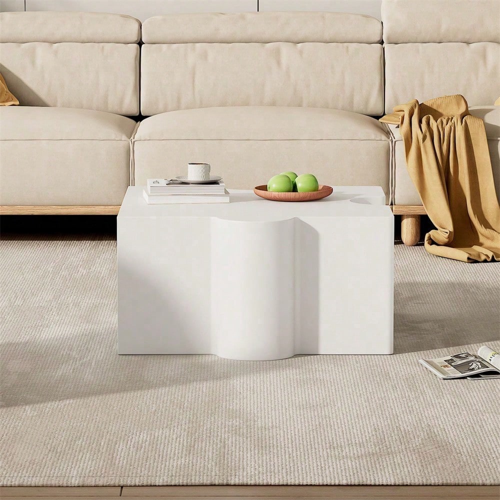 Einzigartiger kaltweißer Couchtisch mit Puzzlemuster (65*65*32cm), Sofatisch mit MDF-Polsterung, Wohnzimmertisch, abstrakte Kunst für Ihren Wohnraum