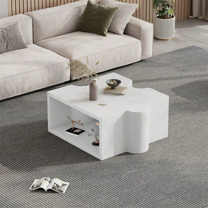 Einzigartiger kaltweißer Couchtisch mit Puzzlemuster (65*65*32cm), Sofatisch mit MDF-Polsterung, Wohnzimmertisch, abstrakte Kunst für Ihren Wohnraum