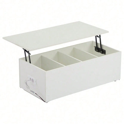 Moderner weißer Hochglanz-Couchtisch mit LED-Beleuchtung und verstecktem Stauraum - Beistelltisch mit hydraulischem Hub, 100*50*35 cm, 40 kg belastbar