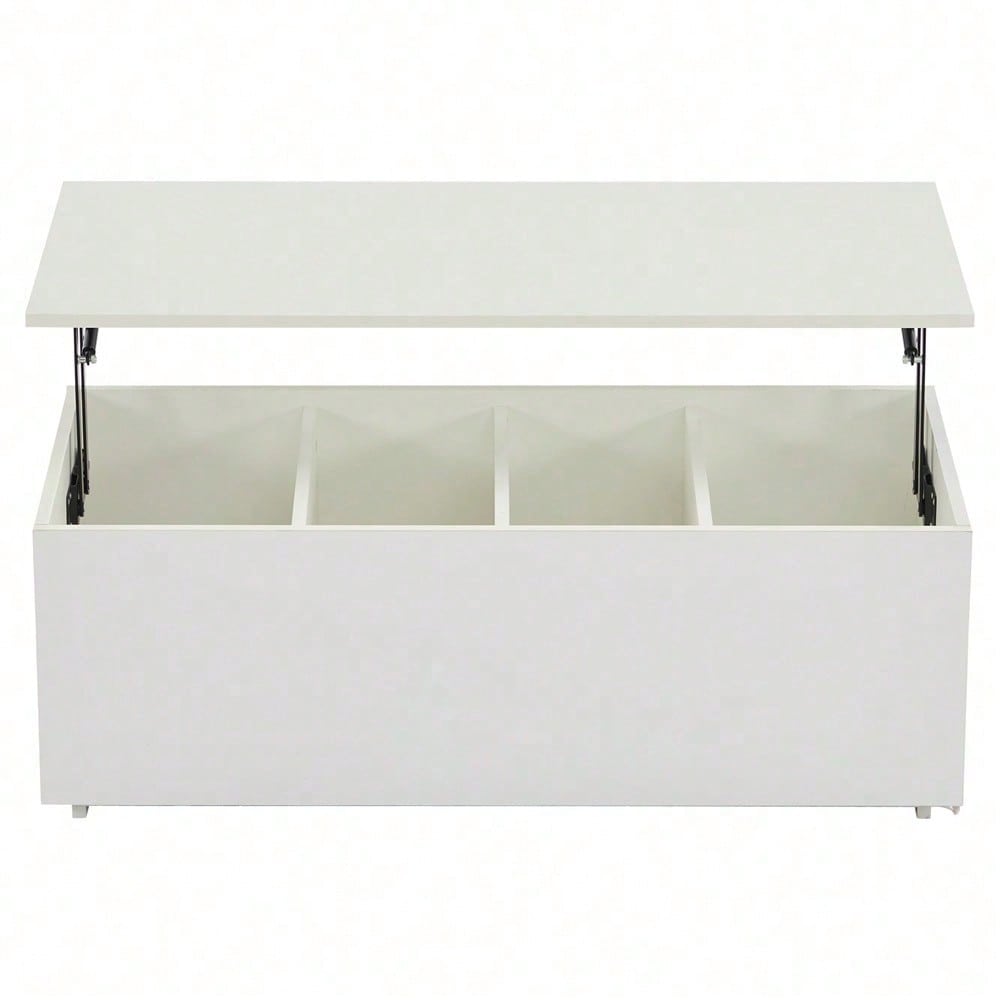 Moderner weißer Hochglanz-Couchtisch mit LED-Beleuchtung und verstecktem Stauraum - Beistelltisch mit hydraulischem Hub, 100*50*35 cm, 40 kg belastbar