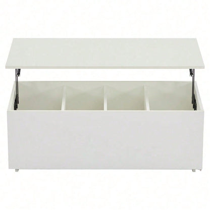 Moderner weißer Hochglanz-Couchtisch mit LED-Beleuchtung und verstecktem Stauraum - Beistelltisch mit hydraulischem Hub, 100*50*35 cm, 40 kg belastbar