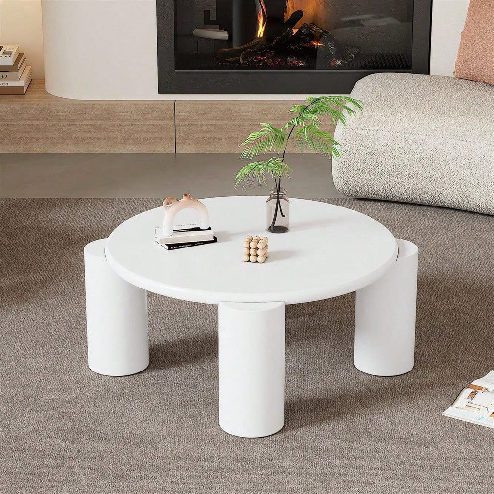 White Cloud Couchtisch, moderner Couchtisch mit 4 stabilen Stützbeinen, kleiner weißer Couchtisch, runde Kante, passt gut in Wohnzimmer, Schlafzimmer, Balkon, Terrasse