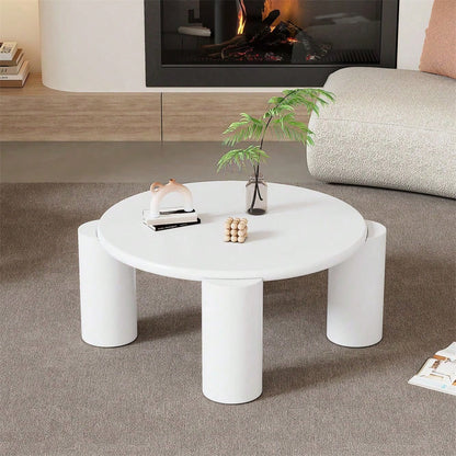 White Cloud Couchtisch, moderner Couchtisch mit 4 stabilen Stützbeinen, kleiner weißer Couchtisch, runde Kante, passt gut in Wohnzimmer, Schlafzimmer, Balkon, Terrasse