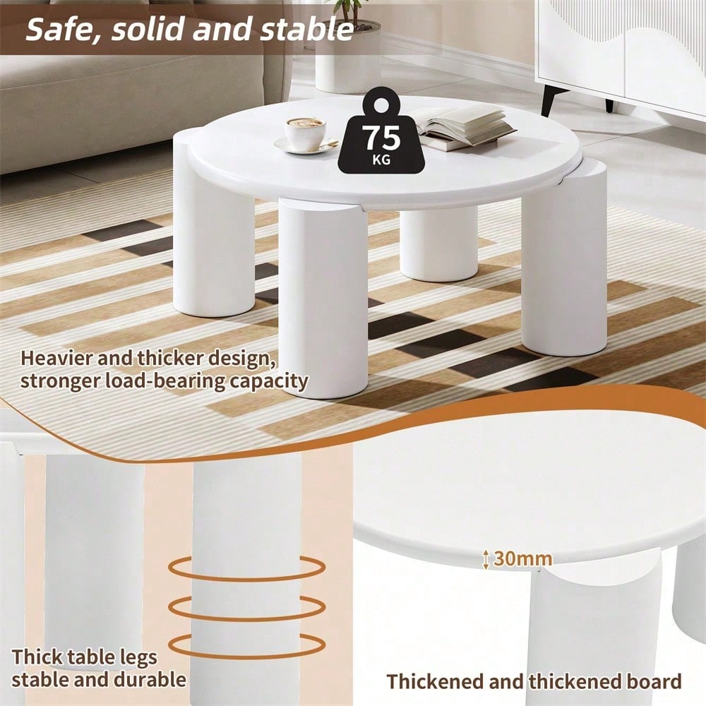 White Cloud Couchtisch, moderner Couchtisch mit 4 stabilen Stützbeinen, kleiner weißer Couchtisch, runde Kante, passt gut in Wohnzimmer, Schlafzimmer, Balkon, Terrasse