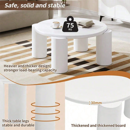White Cloud Couchtisch, moderner Couchtisch mit 4 stabilen Stützbeinen, kleiner weißer Couchtisch, runde Kante, passt gut in Wohnzimmer, Schlafzimmer, Balkon, Terrasse