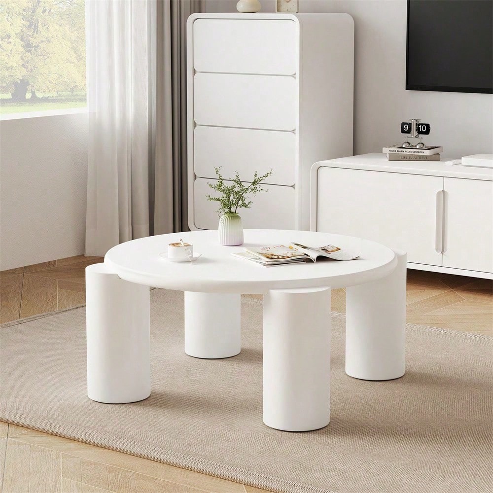 White Cloud Couchtisch, moderner Couchtisch mit 4 stabilen Stützbeinen, kleiner weißer Couchtisch, runde Kante, passt gut in Wohnzimmer, Schlafzimmer, Balkon, Terrasse