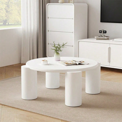 White Cloud Couchtisch, moderner Couchtisch mit 4 stabilen Stützbeinen, kleiner weißer Couchtisch, runde Kante, passt gut in Wohnzimmer, Schlafzimmer, Balkon, Terrasse